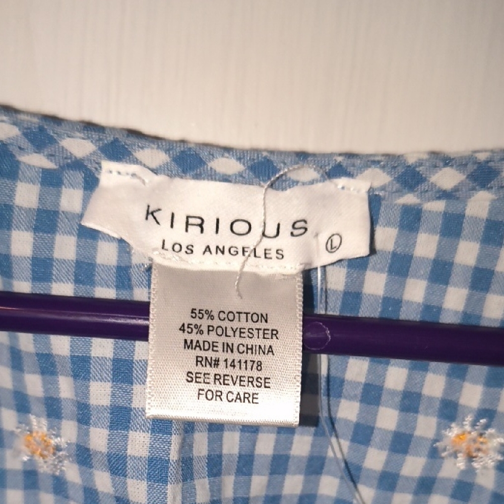NWT Kirious | Stylish Blue Gingham Blouse with Floral Design - Picture 2 of 5